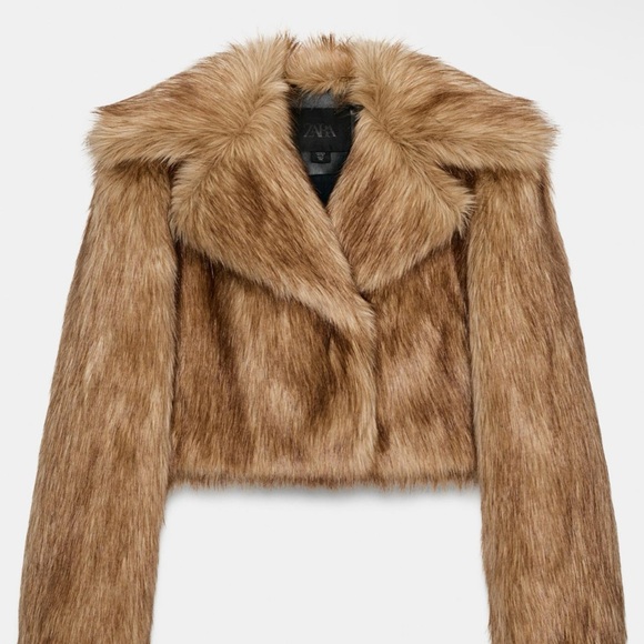 Zara Women's golden tan Brown Faux Fur Coat Sz M - Picture 7 of 11